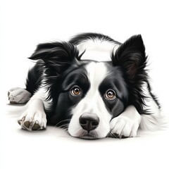 Fototapeta premium Resting Border Collie Dog Relaxing on Stomach with Captivating Eyes