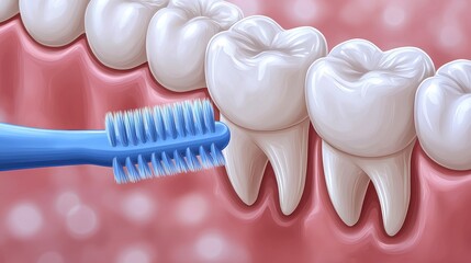 Obraz premium Close-Up of Tooth Brushing on Healthy Teeth with Pink Gum Background