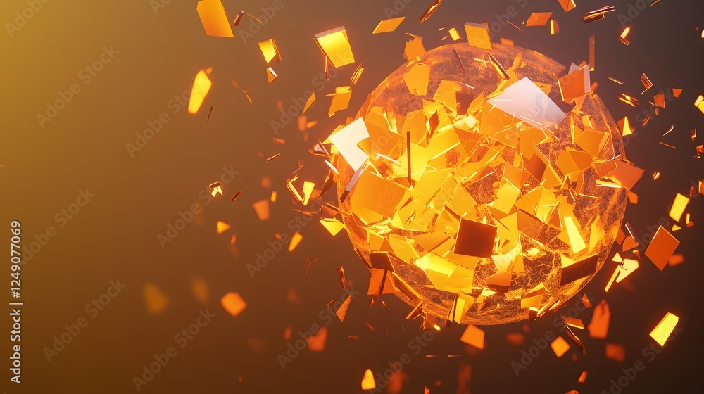 Poster abstract orange explosion with flying particles dynamic motion effect professional digital art desig