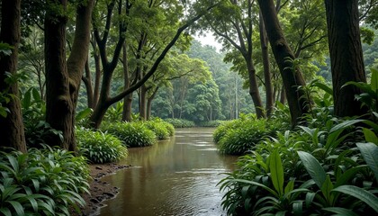 Serene Tropical River with Lush Greenery