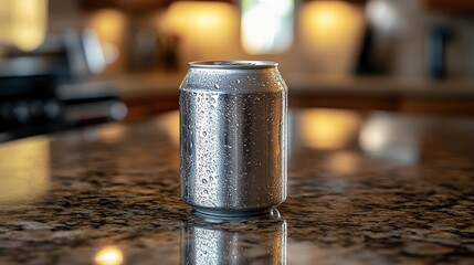 Homemade Refreshment A Professional Photo of a Soda Can in a Cozy Kitchen Setting