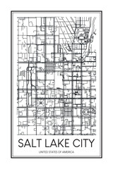 Fototapeta premium Printable downtown road map poster of the USA city of SALT LAKE CITY on solid white background with city name