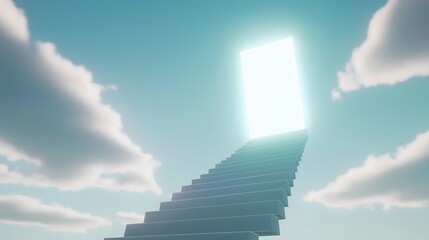 Conceptual Stairway to Heaven with Bright Light Spiritual Religious Symbolic Photography Professional Art Design Clouds Divine Inspiration Scene