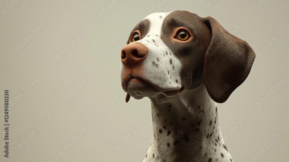 Poster realistic 3d depiction of pointer dog with expressive features