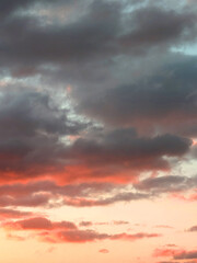 Calm Sunset Clouds In Reds and Blues Natural Background Skyscape
