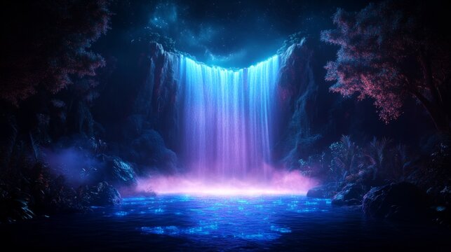 Futuristic cybernetic data stream frame with flowing binary code and digital high fidelity effect