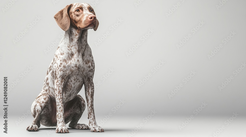 Poster realistic 3d rendering of a pointer dog sitting on smooth background