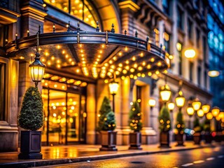 Obraz premium Luxurious City Hotel Entrance - Bokeh Night Photography