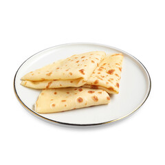 Delicious fresh folded crepes isolated on white