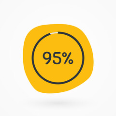 95 percent chart. Vector percentage infographic element. Yellow gray isolated icon. Sign for download, progress, business data, financial figures, web design, report