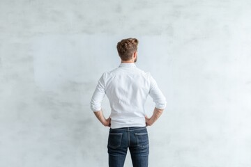 man looking at a blank wall