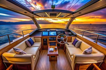 Fototapeta premium Luxury Yacht Cockpit Dashboard: Aerial View of Modern Navigation System