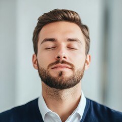 man meditating with eyes closed