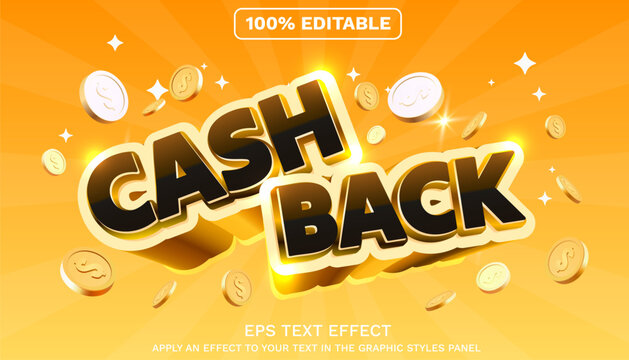 Editable text effect. cash back coin. Retro style. Vector illustration