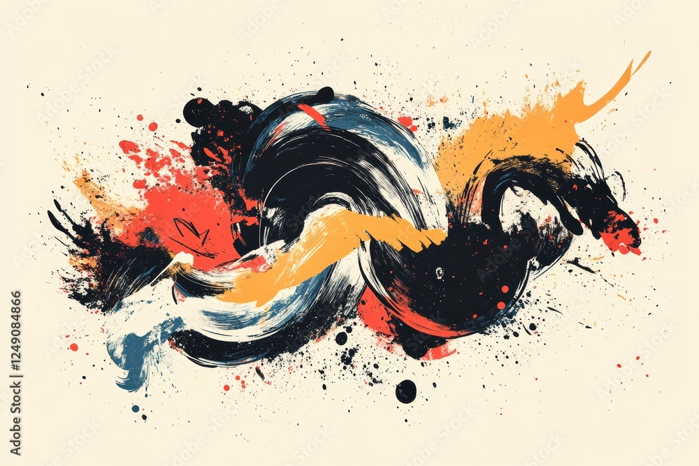Poster abstract painting with dynamic brush strokes and vibrant splashes of color in a modern art style