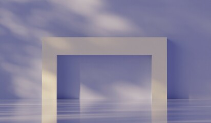 Wooden shadow scene, square frame background, colorful, showroom, 3D illustration