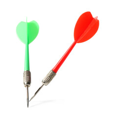 Colorful dart arrows isolated on white. Sports equipment