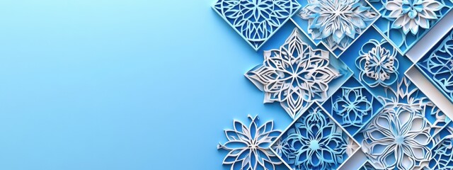 Elegant Blue and White Papercut Snowflakes Festive Design Winter Holiday Background