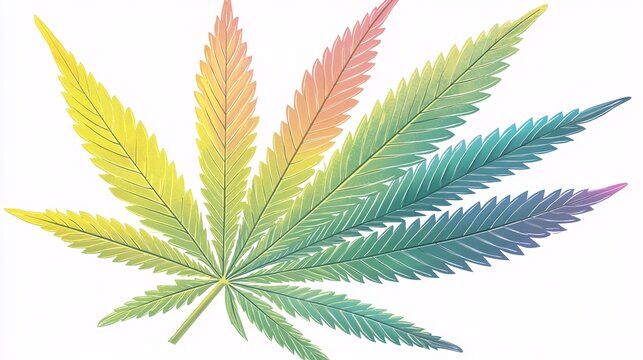 rainbow-colored cannabis leaf isolated on a white background with perfect symmetry, ideal for eco-friendly and modern design themes. Rainbow cannabis leaf.isolate on white background.Illustrations 
