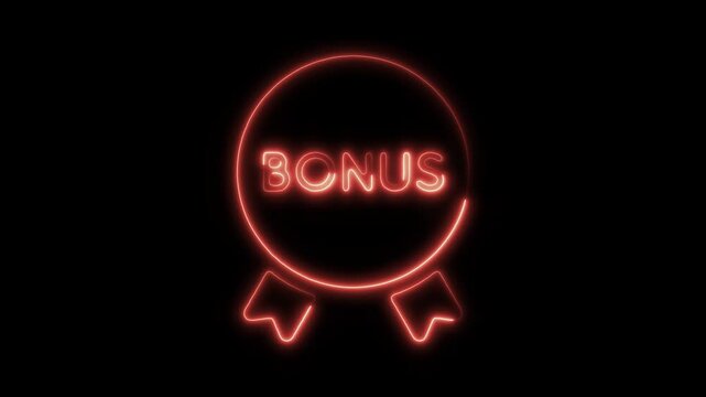 Glowing neon bonus isolated on black background. HD Video motion graphic animation