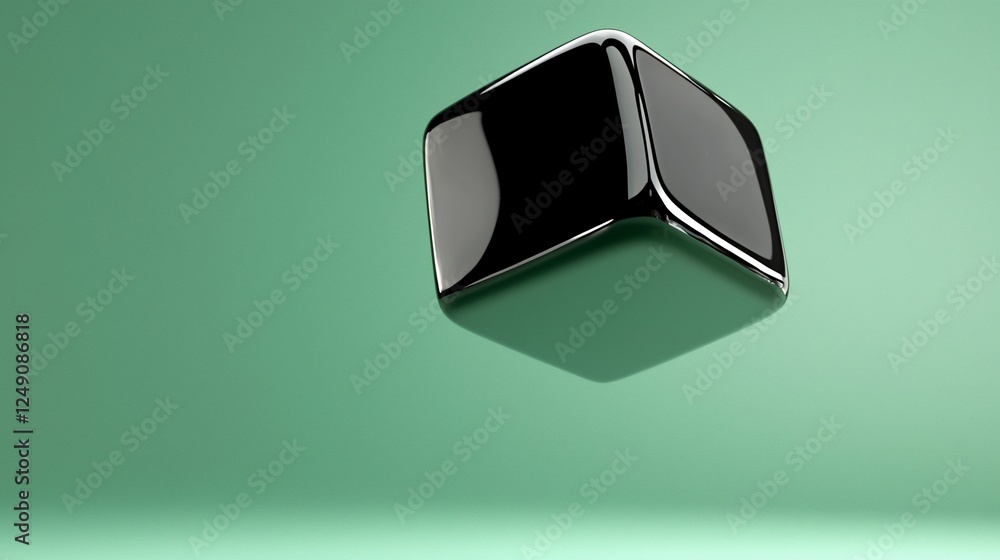 Poster glossy black cube on mint green background. possible use product photography