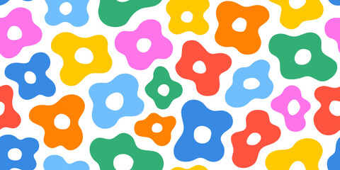 Colorful abstract floral shape seamless pattern. Creative flower doodle with childish style. Design for fabric, cover, wrapping, wallpaper.