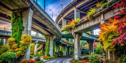 Fototapeta premium Macro Photography: I-5 Freeway Overpass, Seattle Downtown, Concrete Texture, Urban Detail