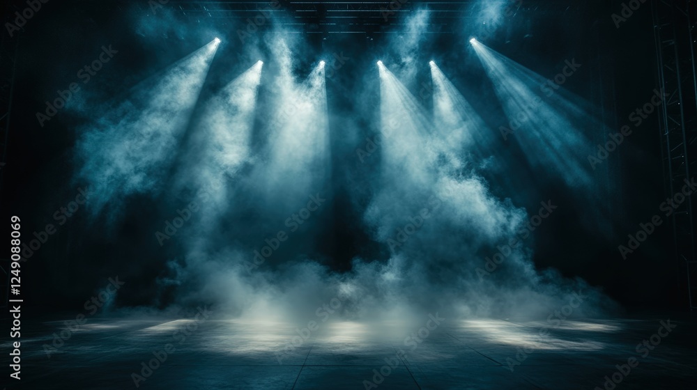 Aufkleber dark atmospheric background with smoke and fog effects illuminated by dramatic stage lights in an em