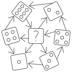 Bayesian Network icon. Simple outline monochrome black vector pictogram with thin lines on a transparent background. Line thickness is editable