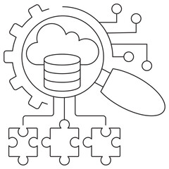 AI Component Analysis icon. Simple outline monochrome black vector pictogram with thin lines on a transparent background. Line thickness is editable