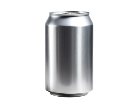 A Silver can of soda isolated on white and transparent background.