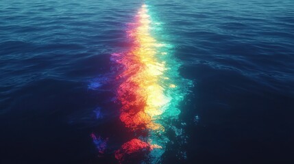Colorful rainbow stream in ocean water, abstract digital art