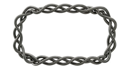 Fototapeta premium Metallic twisted line 3D shape isolated. Futuristic chrome metal spring element banner, abstract tangled curved metal spiral line frame border