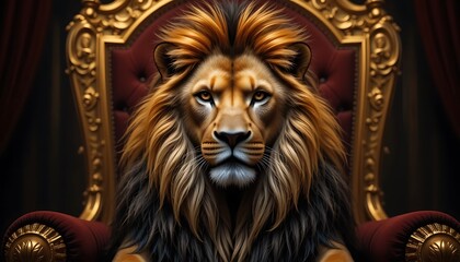 Majestic Lion Sitting on Throne - Symbol of Power and Royalty