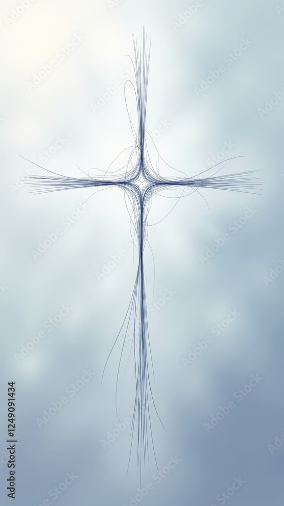 Poster image features a cross against a blue background with light rays emanating from behind.