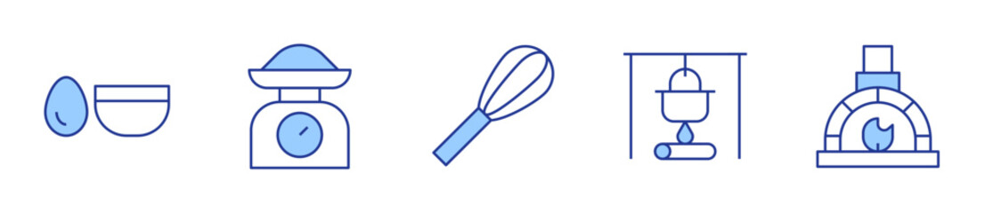 cooking, egg, stone oven, weight, whisk. Cooking Icon vector illustration. Line Duotone style. Editable stroke