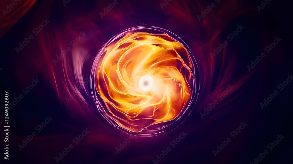 Poster abstract energy vortex with glowing orange spiral pattern dynamic power technology scientific resear