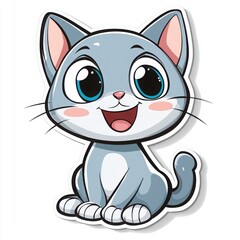 Fototapeta premium Happy Kitty: A playful and adorable cartoon cat with big blue eyes and a wide grin, radiating happiness and affection, perfect for children's books, illustrations, and digital projects. 