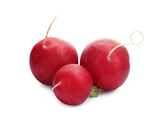 Three fresh ripe radishes isolated on white