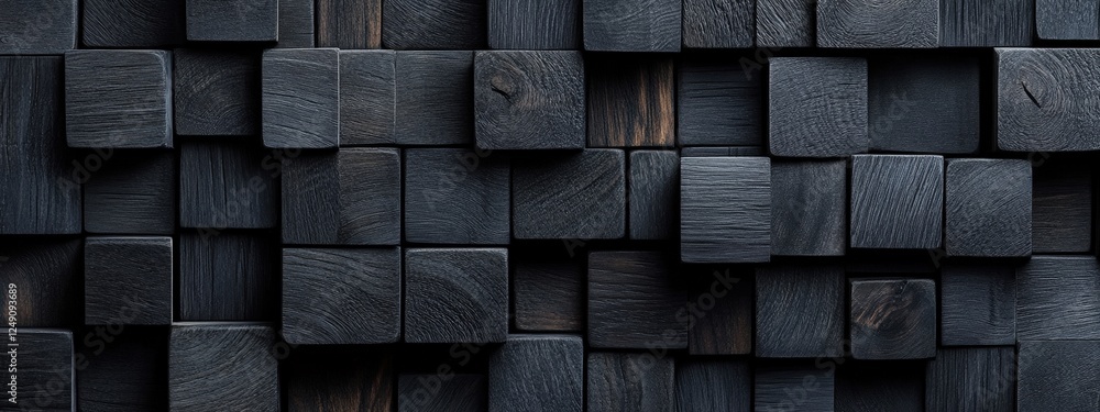 Poster dark gray wooden cubes arranged in an abstract pattern creating a modern aesthetic for artistic and 