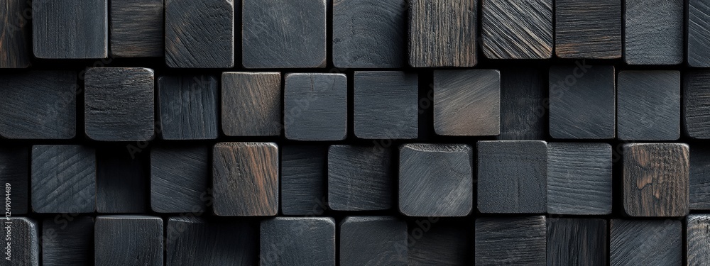 Poster dark gray wooden cubes arranged in abstract pattern creating a unique visual texture suitable for ba