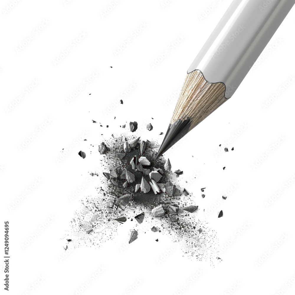 Poster pencil creating pile of graphite shavings on transparency background, showcasing texture and detail 