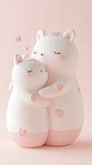 Cute cats hugging with hearts floating on color background, St Valentines Day postcard