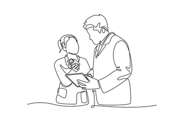 Hospital activity concept. Single line draw design vector graphic illustration.	