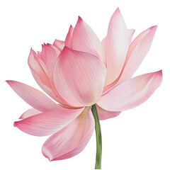 beautiful pink lotus flower with delicate petals and green stem, symbolizing purity and tranquility. This stunning floral illustration captures essence of nature elegance