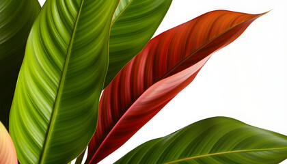 Tropical leaves foliage plant close up with white copy space background.Nature and summer concepts ideas. with white shades