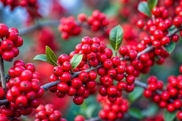 Close-up of red berries on bush nature flower wallpaper concept