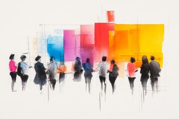 A delicate watercolor sketch of a town hall meeting, where community members share ideas in an open discussion