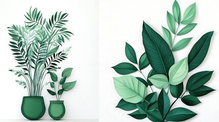 Paper Cutout Tropical Plants: Lush Green Foliage Illustration AI Generated