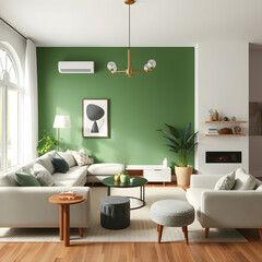 A Modern vintage interior of living room design green room on the background